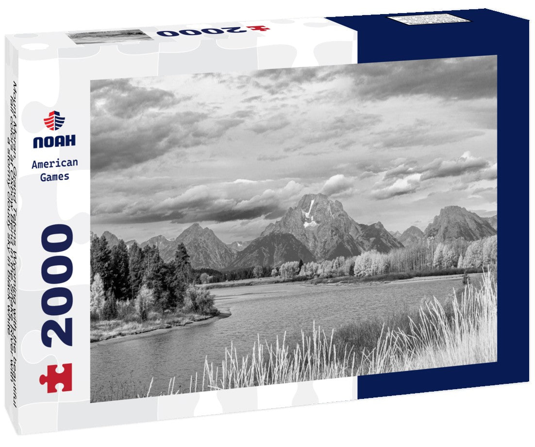 Noah Jigsaw Puzzle Mount Moran, Grand Tetons Wyoming with the beautiful fall colors at Oxbow Bend in the Snake River with a stormy cloudy sky in black white 2000 pieces