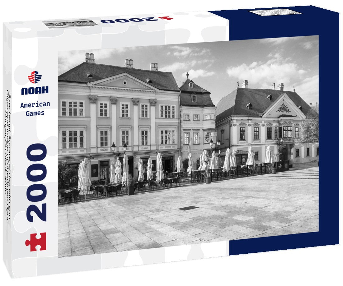 Noah Jigsaw Puzzle Szechenyi Square at day with sun. Cityscape image of downtown Gyor, Hungary in black white 2000 pieces