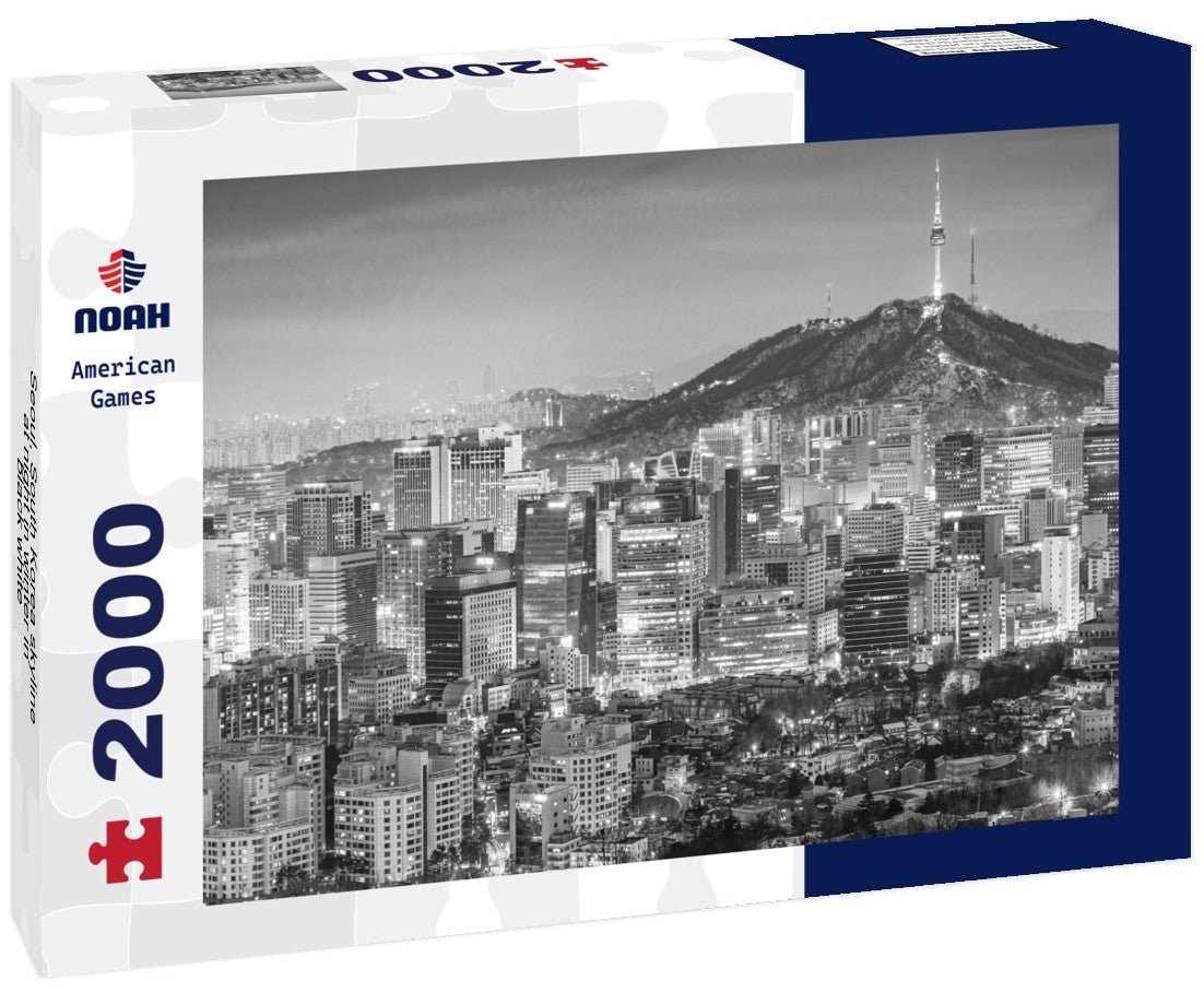 Noah Jigsaw Puzzle Seoul, South Korea skyline at night in winter in black white 2000 pieces