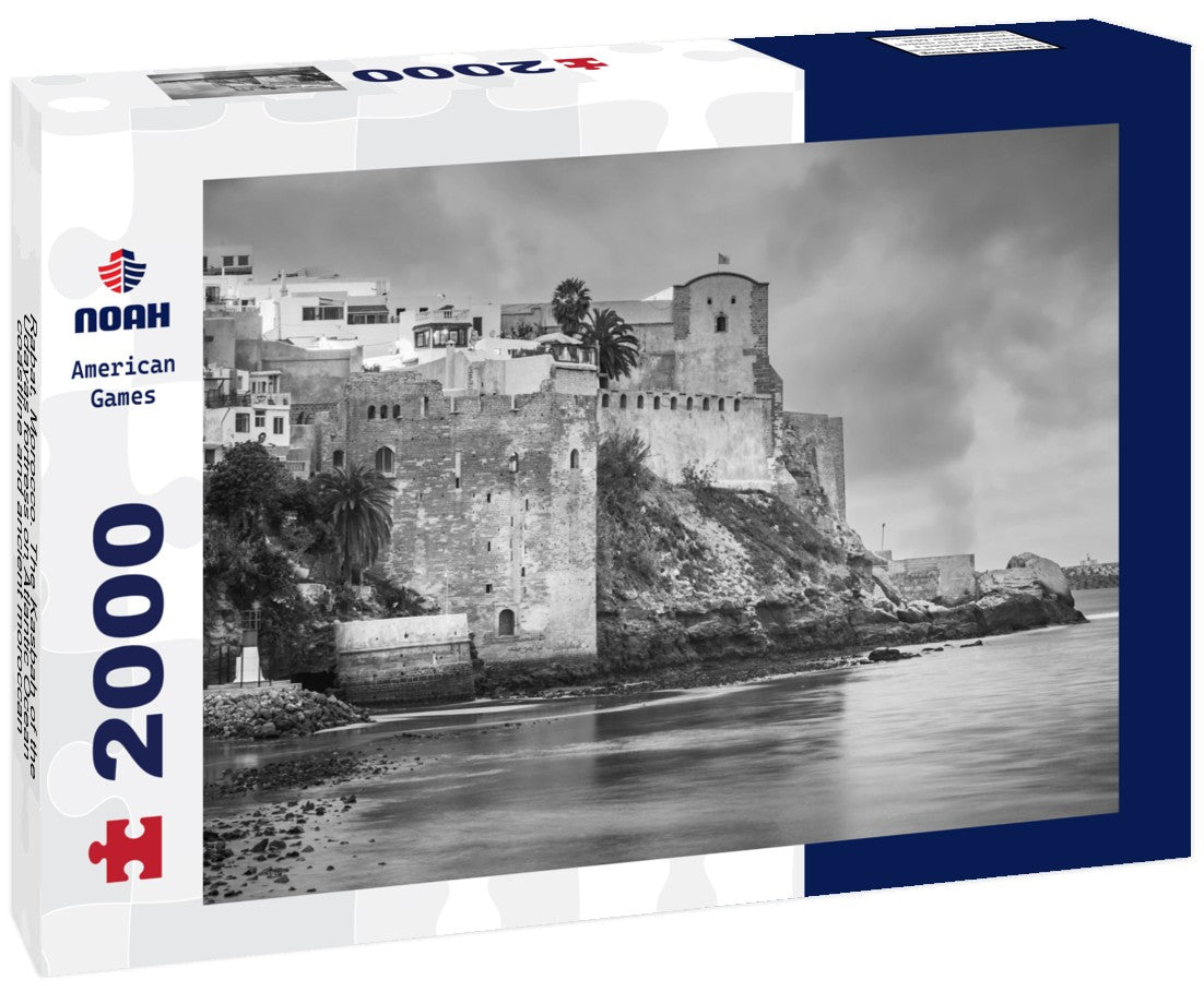 Noah Jigsaw Puzzle Rabat, Morocco. The Kasbah of the Udayas fortress on Atlantic Ocean coastline and ancient moroccan medina in black white 2000 pieces