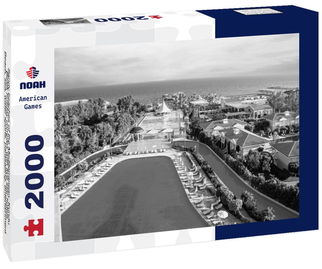 Noah Jigsaw Puzzle Sandy beaches of the Mediterranean. Kundu - Belek holiday complex with five star hotels. Beach, sea, water sports, parasailing, entertainment and shopping center. Antalya, Turkey in black white 2000 pieces