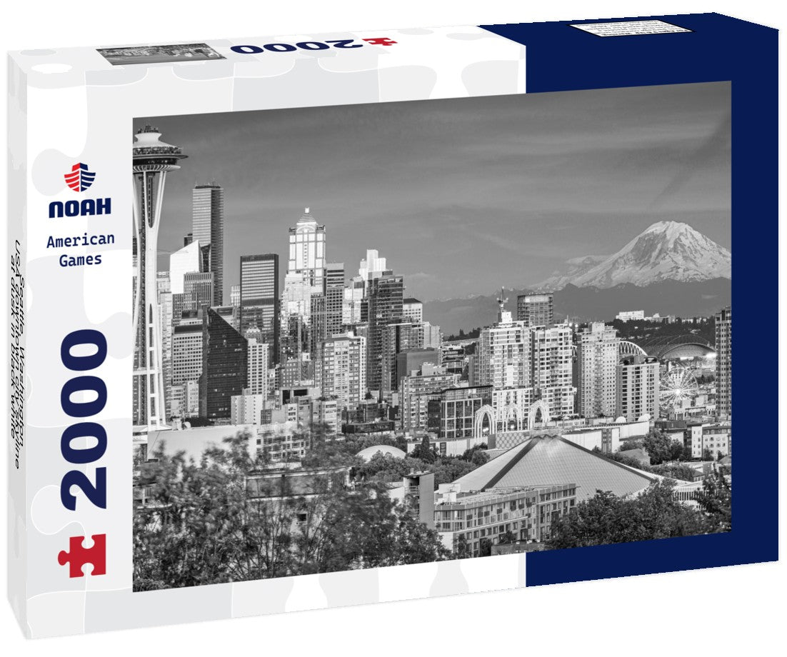 Noah Jigsaw Puzzle Seattle, Washington, USA downtown city skyline at dusk in black white 2000 pieces