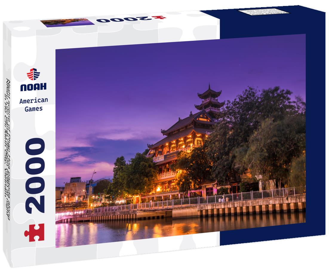 Noah Jigsaw Puzzle Night scene of Phap Hoa pagoda along Nhieu Loc canal (Saigon river) at night in Ho Chi Minh City, Vietnam 2000 pieces