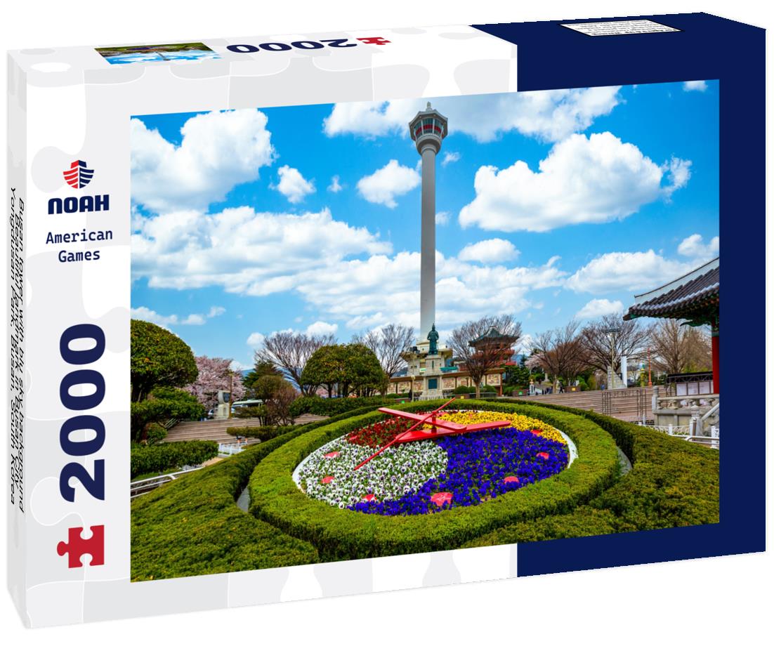Noah Jigsaw Puzzle Busan tower with blu sky background, Beautiful landmark in Busan City, Yongdusan Park, Busan, South Korea 2000 pieces