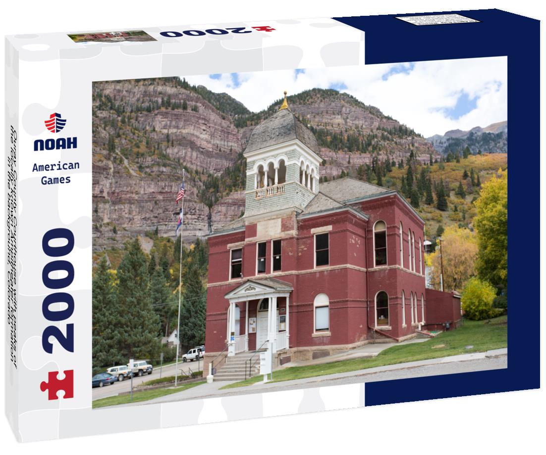 Noah Jigsaw Puzzle Ouray County Courthouse with peaks of the locally known Ampitheater formation in the background, Colorado 2000 pieces