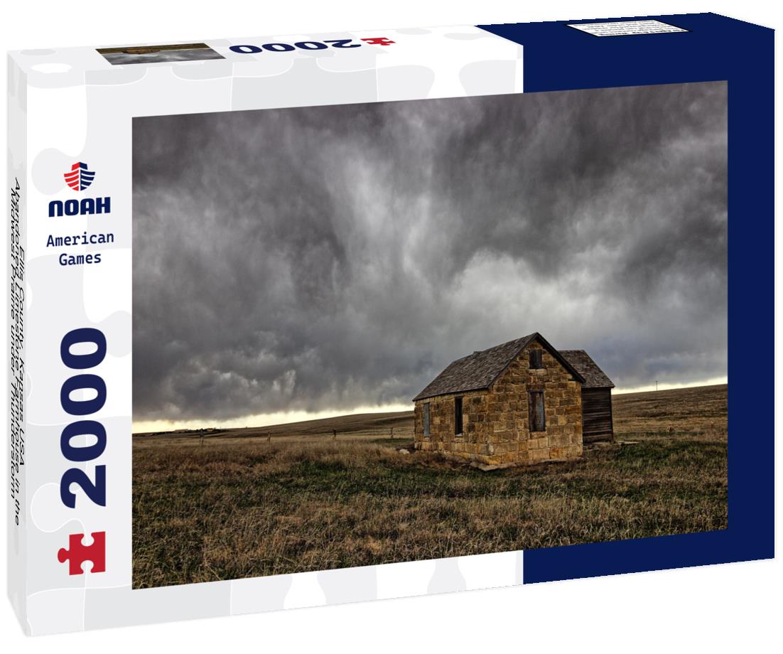 Noah Jigsaw Puzzle Ellis County, Kansas USA - Abandoned Limestone Farmhouse in the Midwest Prairie under Thunderstorm Skies 2000 pieces