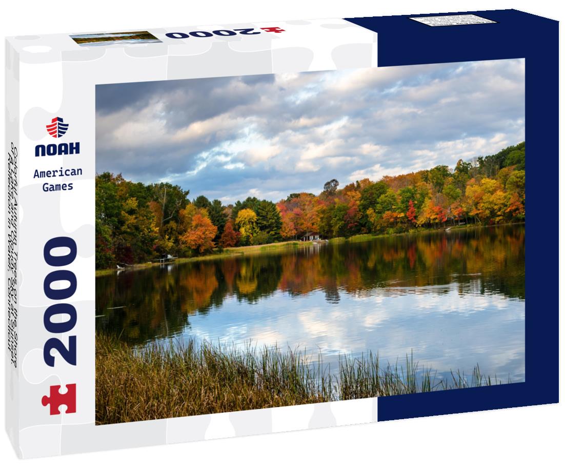 Noah Jigsaw Puzzle Colorful Autumn Trees on the Shore of a Lake and Cloudy Sky at Sunset. Reflection in Water, Connecticut 2000 pieces