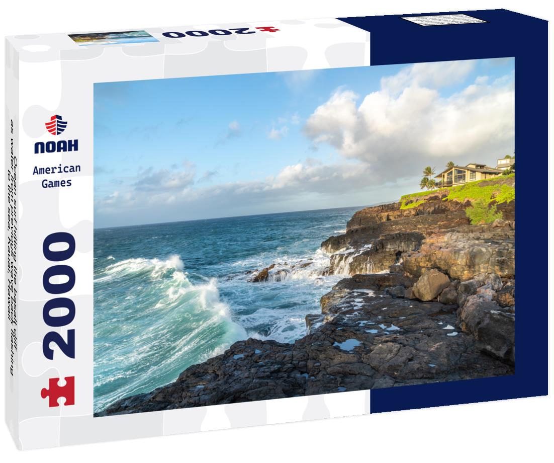 Noah Jigsaw Puzzle Ocean surf hitting the basalt cliff as water from previous wave back flashing to the sea, Kauai, Hawaii 2000 pieces