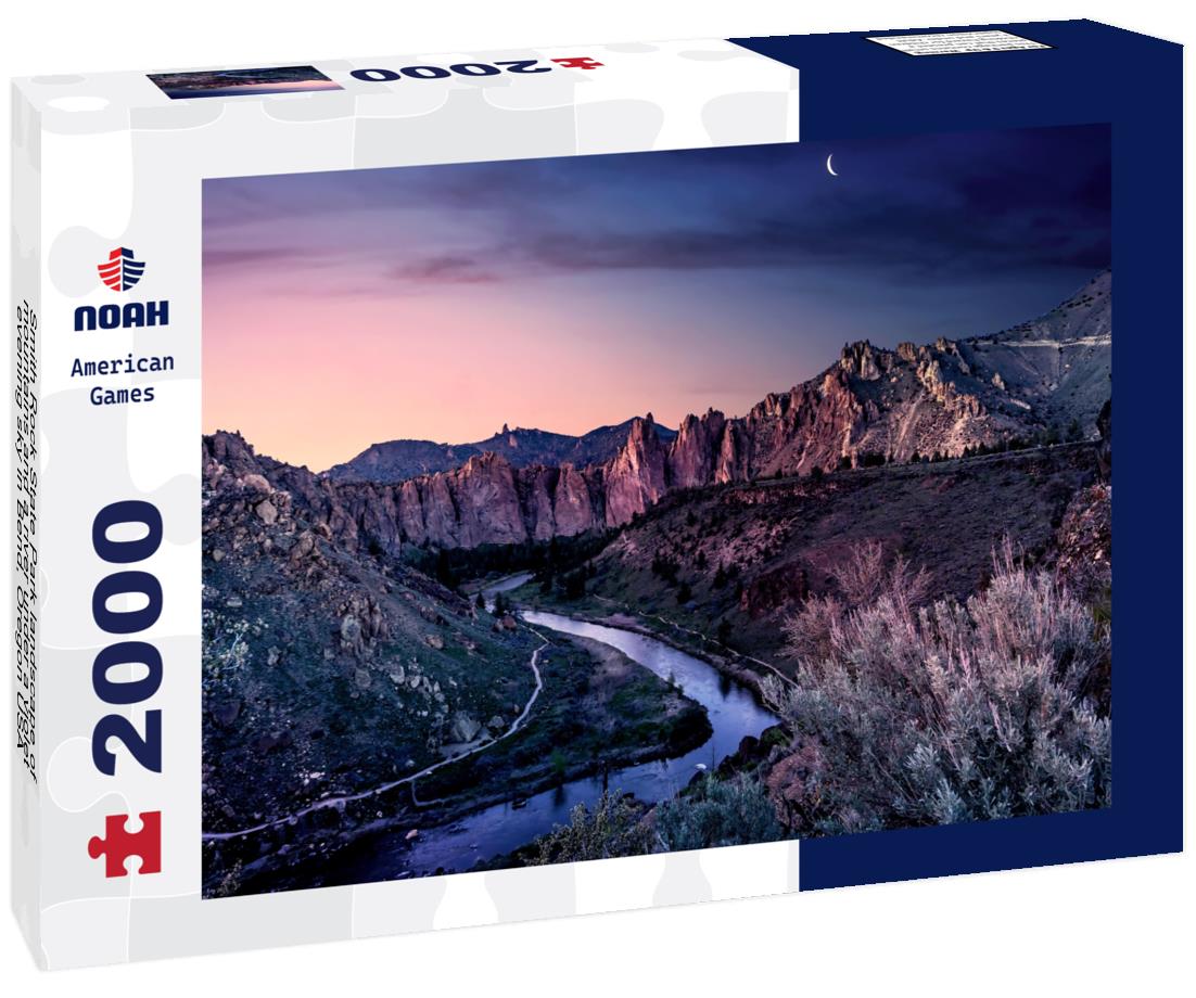 Noah Jigsaw Puzzle Smith Rock State Park landscape of mountains and a river under a violet evening sky in Bend, Oregon USA 2000 pieces
