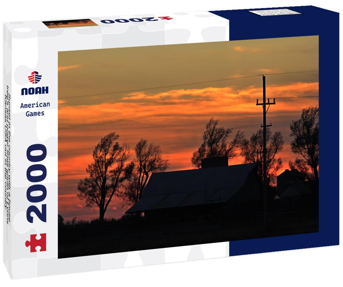 Noah Jigsaw Puzzle Sunset in the country with a house, tree's and power lines south of Lyons Kansas USA out in the country 2000 pieces