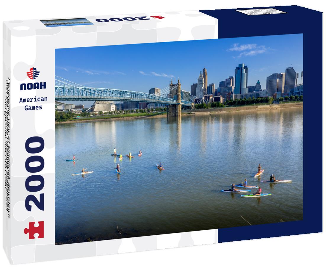 Noah Jigsaw Puzzle Panoramic view of Cincinnati downtown with the historic Roebling suspension bridge over the Ohio river 2000 pieces