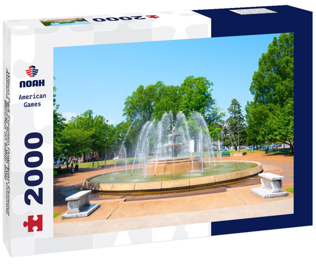 Noah Jigsaw Puzzle Wilson Park Fountain Downtown Florence Alabama Spring Sunny with Two Concrete Benches on either Side 2000 pieces