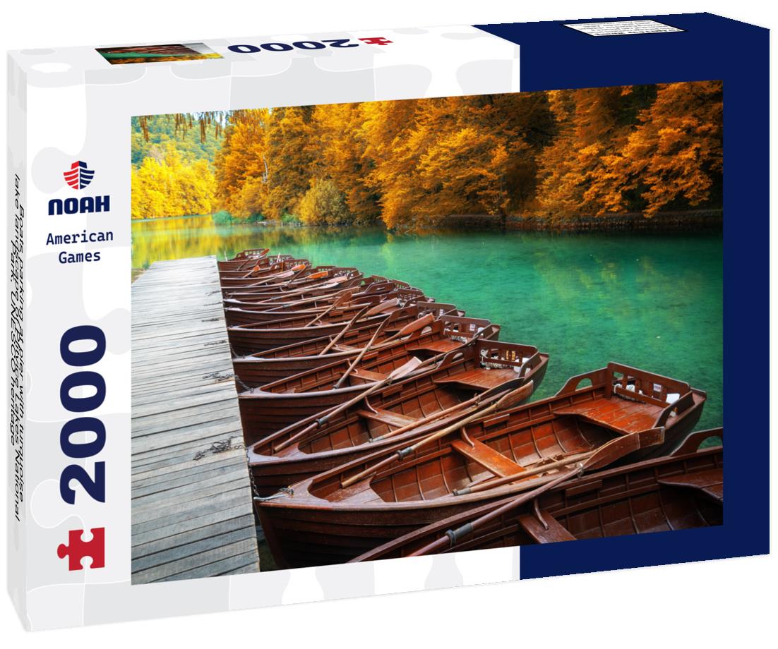 Noah Jigsaw Puzzle Boats parking at pier with turquoise lake landscape of Plitvice Lakes National Park, UNESCO heritage 2000 pieces