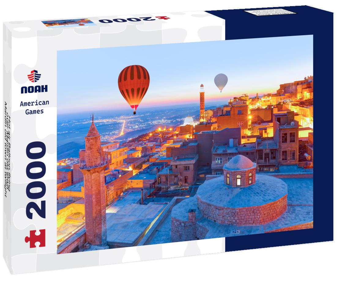 Noah Jigsaw Puzzle Hot air Balloon flying over Mardin old town - Mardin old town at twilight blue hour - Mardin, Turkey 2000 pieces
