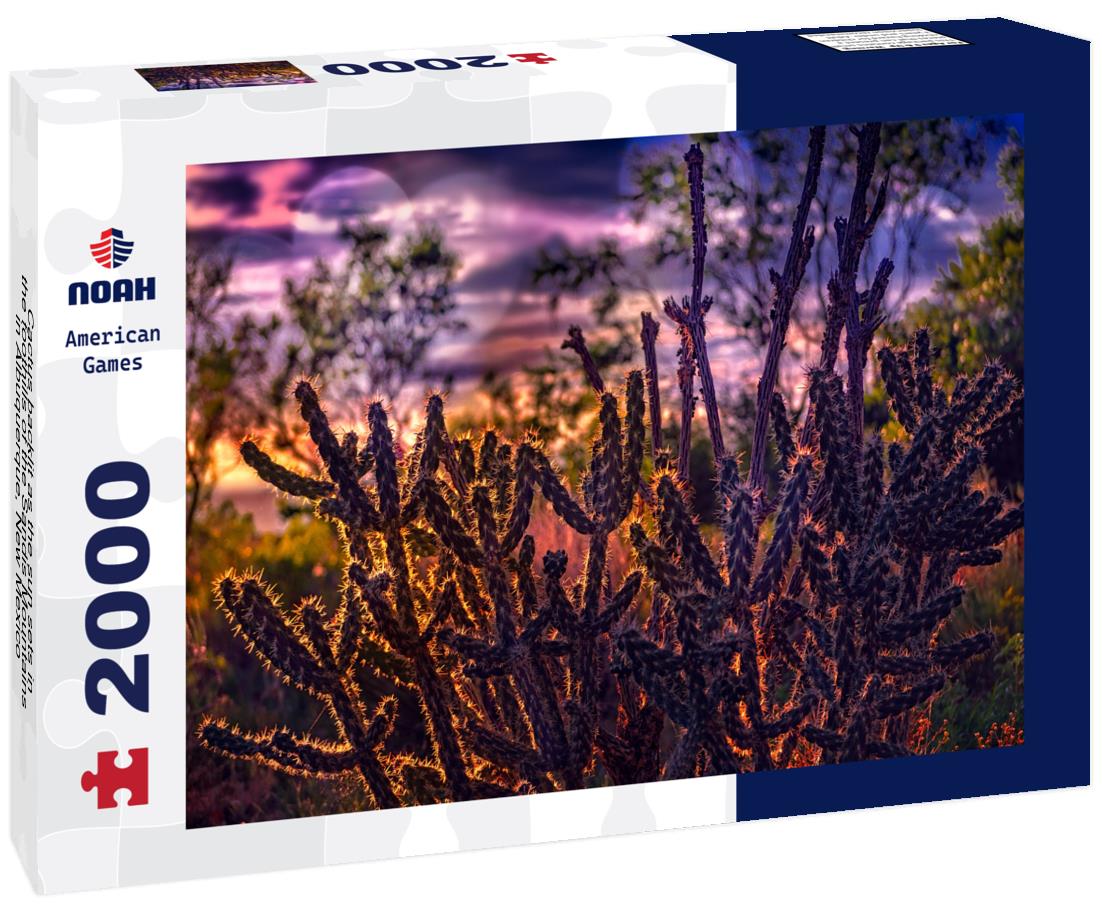 Noah Jigsaw Puzzle Cactus backlit as the sun sets in the foothills of the Sandis Mountains in Albuquerque, New Mexico 2000 pieces