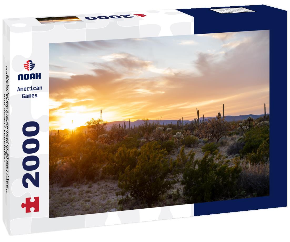 Noah Jigsaw Puzzle Colorful spring sunset in Organ Pipe National Monument, with saguaro cactus and desert vegetation 2000 pieces
