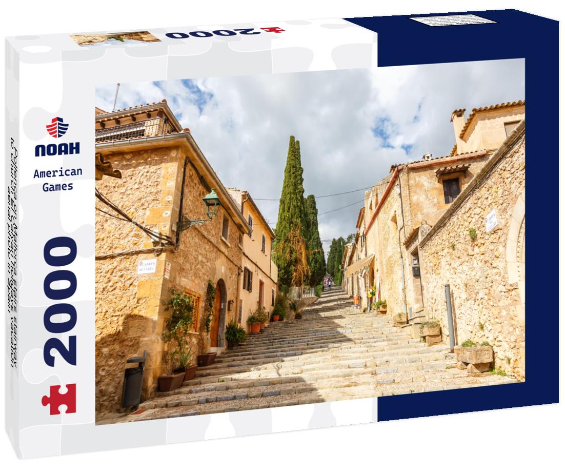 Noah Jigsaw Puzzle Pollenca on Mallorca stairs stairway to church El Calvari holidays vacation aerial photo in Spain 2000 pieces