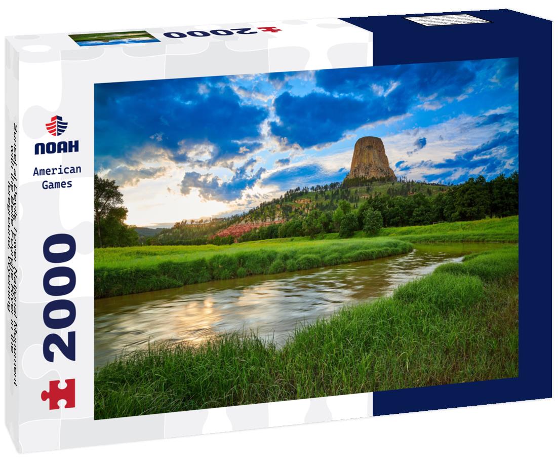 Noah Jigsaw Puzzle Sunset at Devils Tower National Monument with the Belle Fourche River in the foreground, Wyoming 2000 pieces