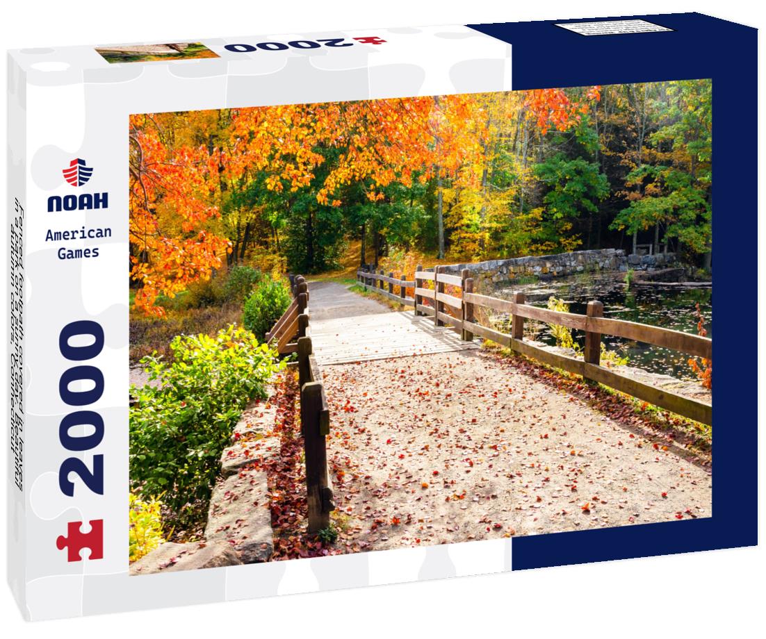 Noah Jigsaw Puzzle Fenced footpath covered in leaves in a park on a sunny day. Beautiful autumn colors, Connecticut 2000 pieces