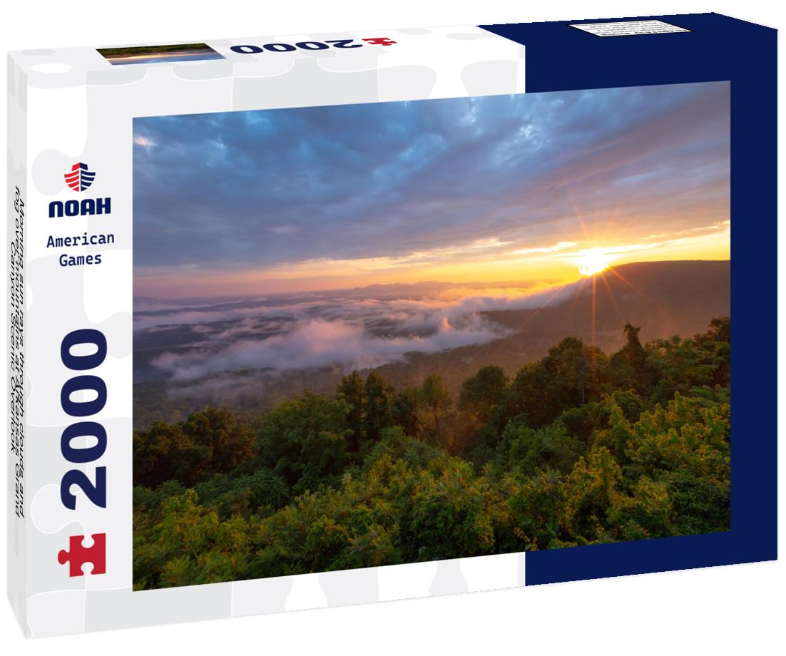 Noah Jigsaw Puzzle Morning sun rays through clouds and fog over mountains at Arkansas Grand Canyon Scenic Overlook 2000 pieces