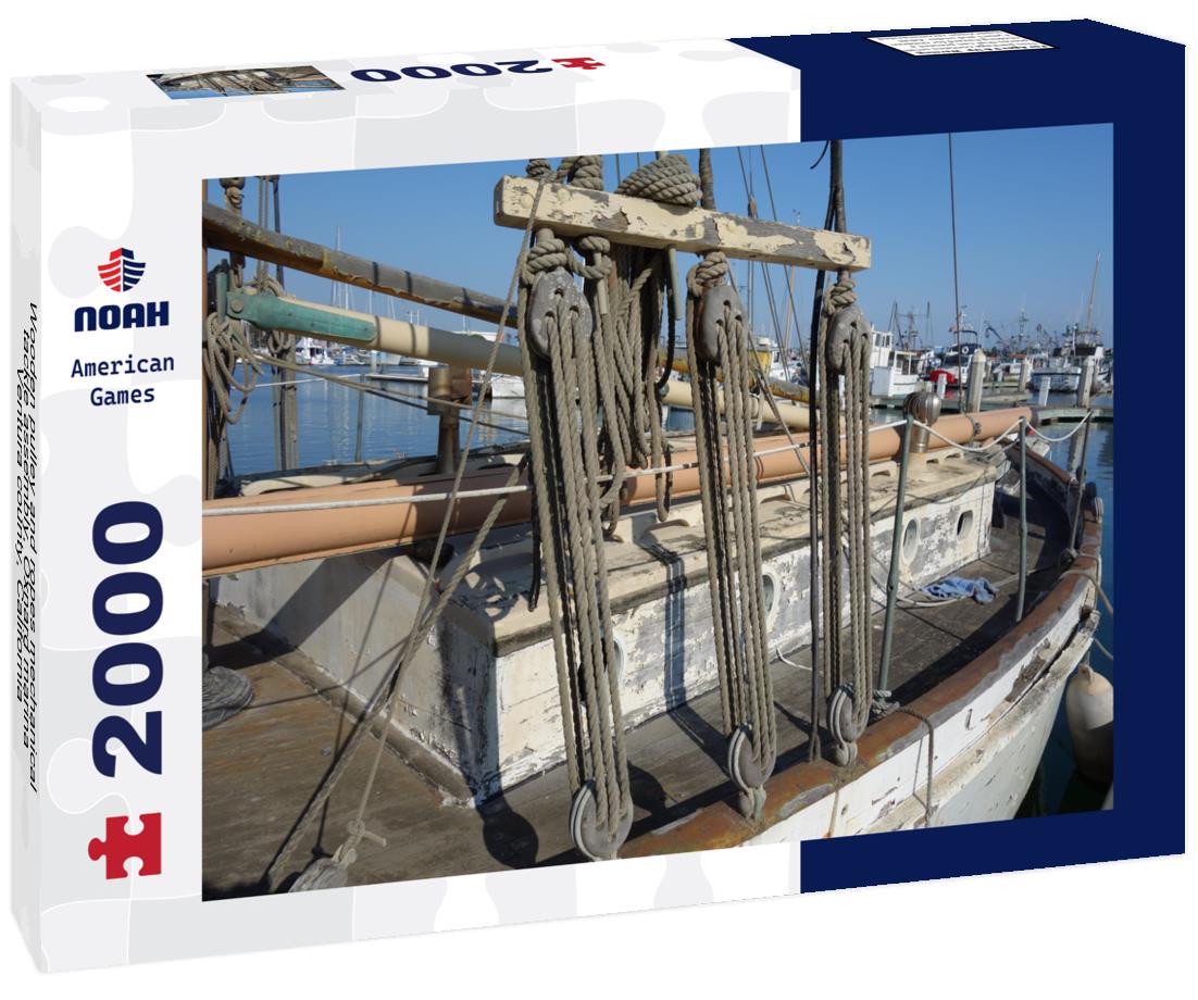 Noah Jigsaw Puzzle Wooden pulley and ropes mechanical tackle assembly, Oxnard marina, Ventura county, California 2000 pieces
