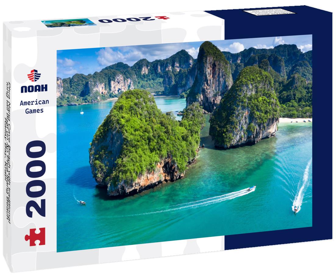 Noah Jigsaw Puzzle Phra Nang Cave Beach with traditional long tail boat on Ao Phra Nang Beach, Railay Bay, Krabi 2000 pieces