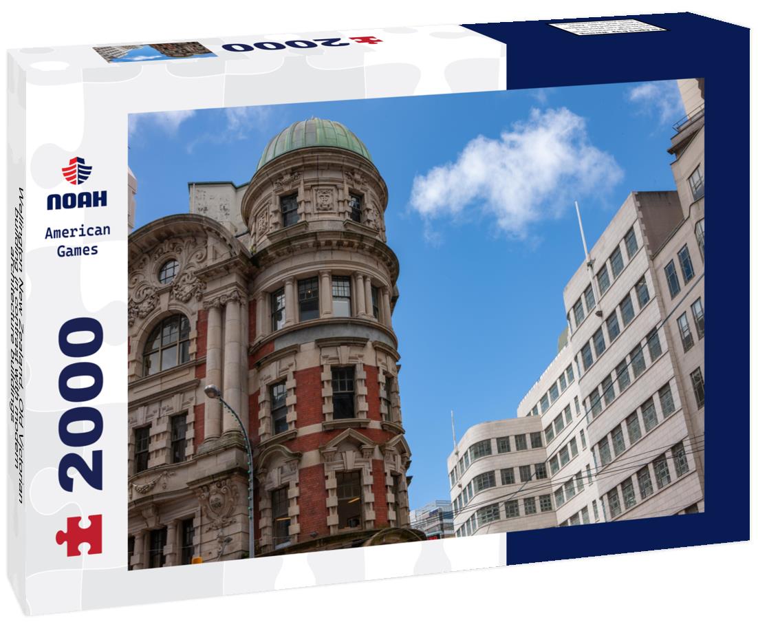 Noah Jigsaw Puzzle Wellington New Zealand. Old Victorian building in contrast with modern architecture buildings 2000 pieces