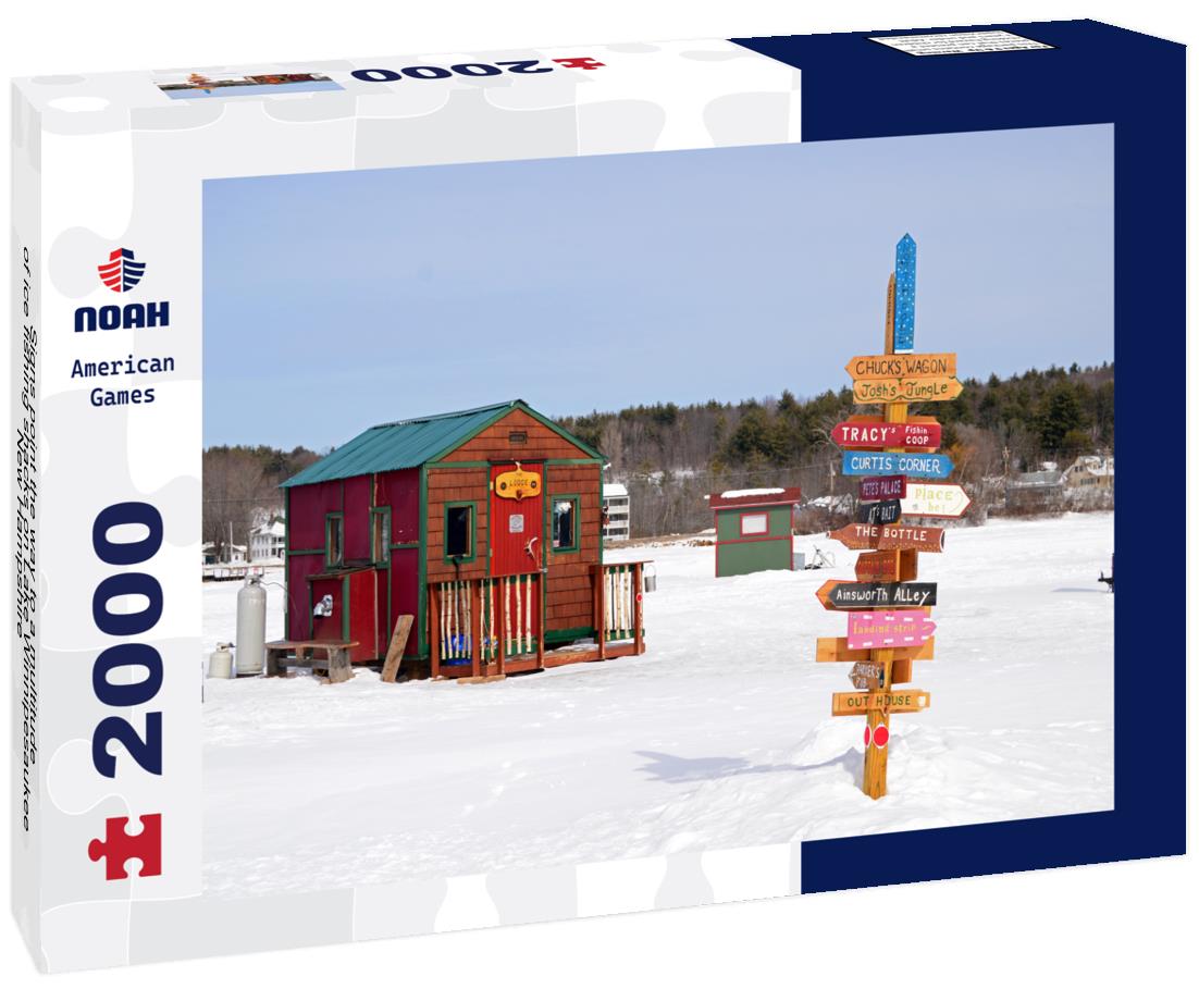 Noah Jigsaw Puzzle Signs point the way to a multitude of ice fishing shacks on Lake Winnipesaukee, New Hampshire 2000 pieces