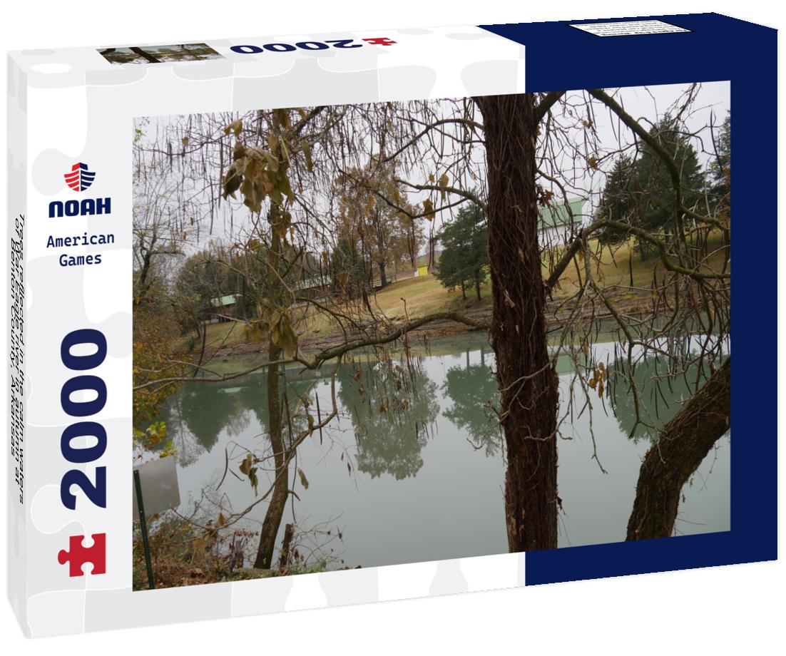 Noah Jigsaw Puzzle Trees refllected in the calm waters of War Eagle river in autumn at Benton County, Arkansas 2000 pieces