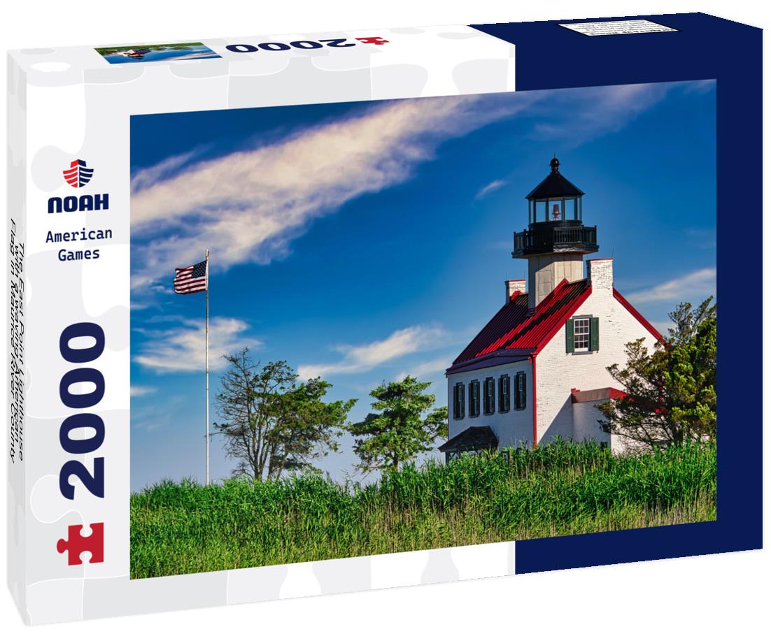 Noah Jigsaw Puzzle The East Point Lighthouse with a waving American Flag in Maurice River County, New Jersey 2000 pieces