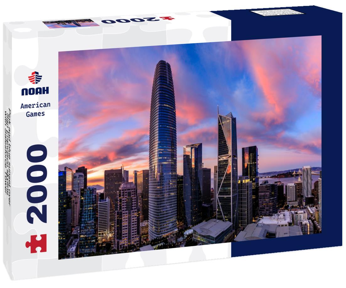 Noah Jigsaw Puzzle Pink and blue sunset over San Francisco skyline with Salesforce Tower, California USA 2000 pieces