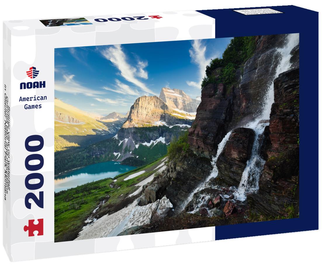 Noah Jigsaw Puzzle Scenic view on waterfall, Grinnell lake and mountains in Glacier National Park Montana 2000 pieces