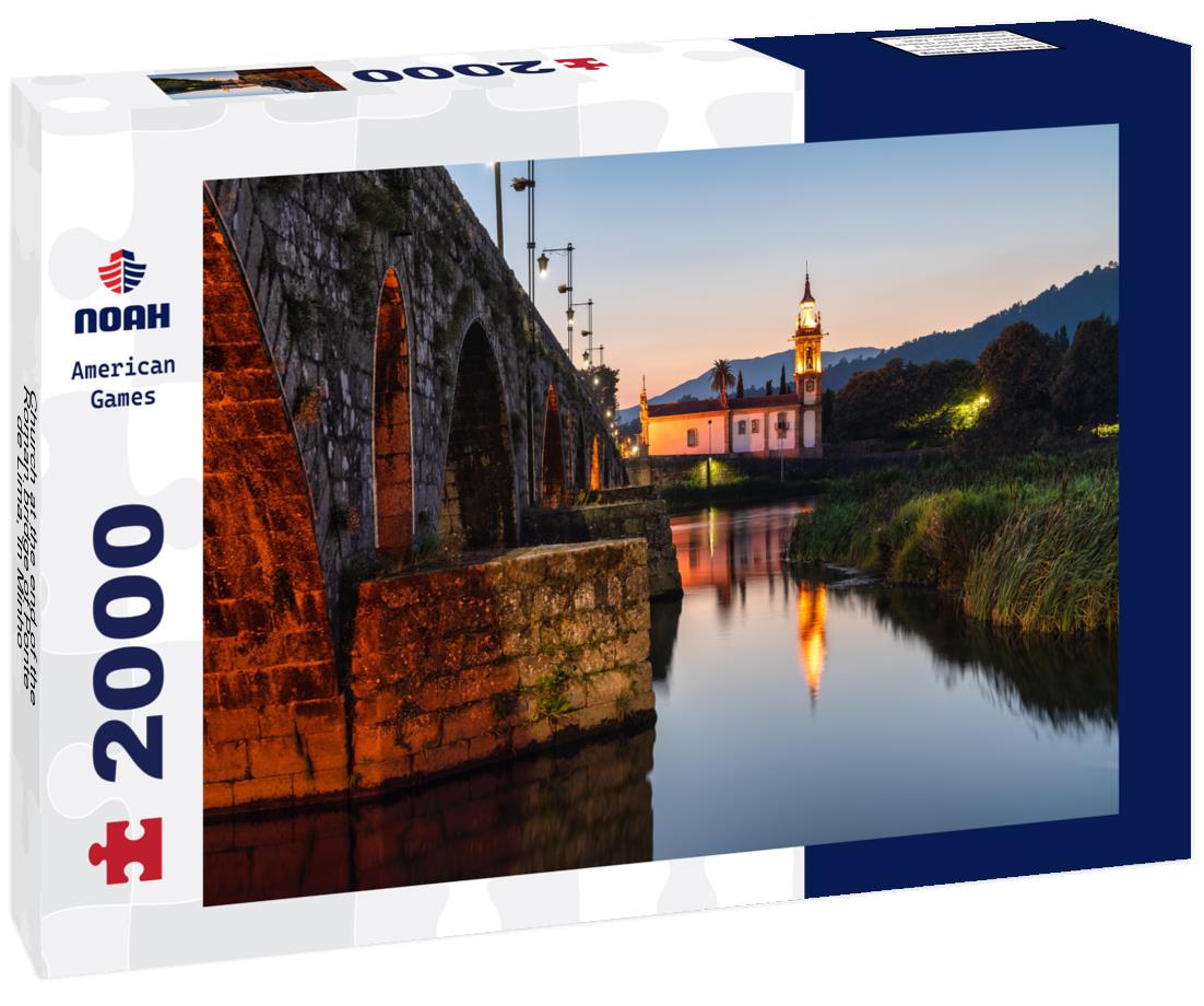 Noah Jigsaw Puzzle Church at the end of the Roman bridge of Ponte de Lima, in Minho, Portugal. Blue hour. 2000 pieces