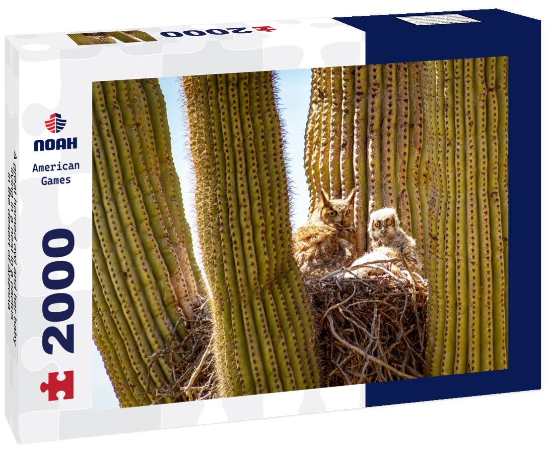 Noah Jigsaw Puzzle A great horned owl and her baby living in a nest in a cactus in the desert of Arizona 2000 pieces