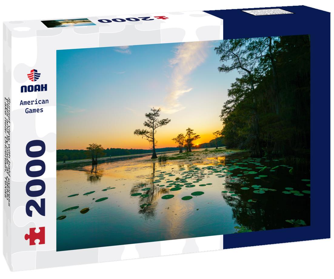 Noah Jigsaw Puzzle Sunset view with bald cypress trees and lily pads at Caddo Lake near Uncertain, Texas 2000 pieces