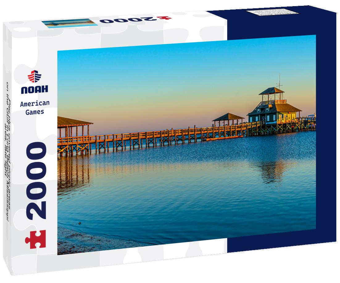 Noah Jigsaw Puzzle Pier plus covered picnic areas on the Gulf in Long Beach Mississippi area, late light 2000 pieces