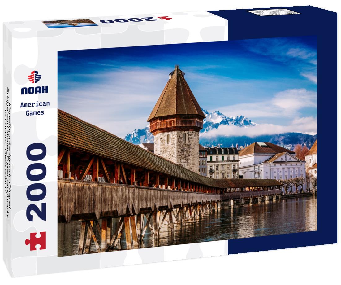 Noah Jigsaw Puzzle Kapellbrucke historic Chapel Bridge and Water Tower landmarks in Lucern, Switzerland 2000 pieces