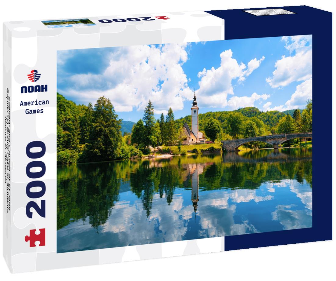 Noah Jigsaw Puzzle Scenery and Church of St John Baptist on Bohinj Lake at Slovenia. Nature in Slovenia 2000 pieces