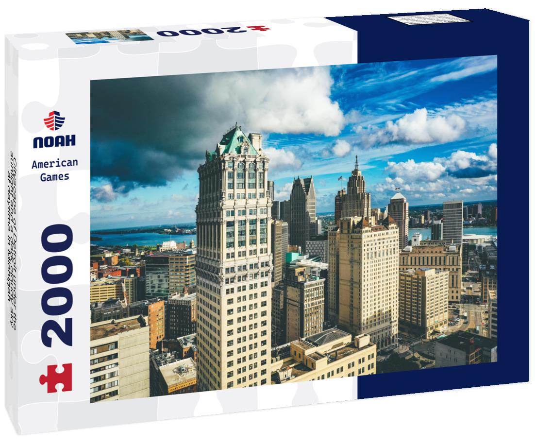 Noah Jigsaw Puzzle Cityscape of Detroit under the sunlight and a dark cloudy sky at daytime in Michigan 2000 pieces