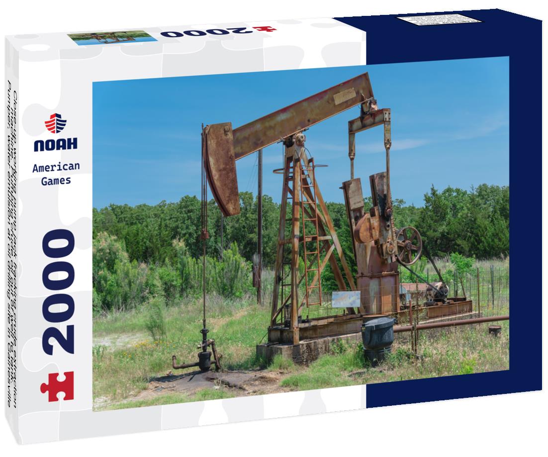 Noah Jigsaw Puzzle Close-up working pump jack fracking crude extraction machine, Gainesville, Texas, US 2000 pieces