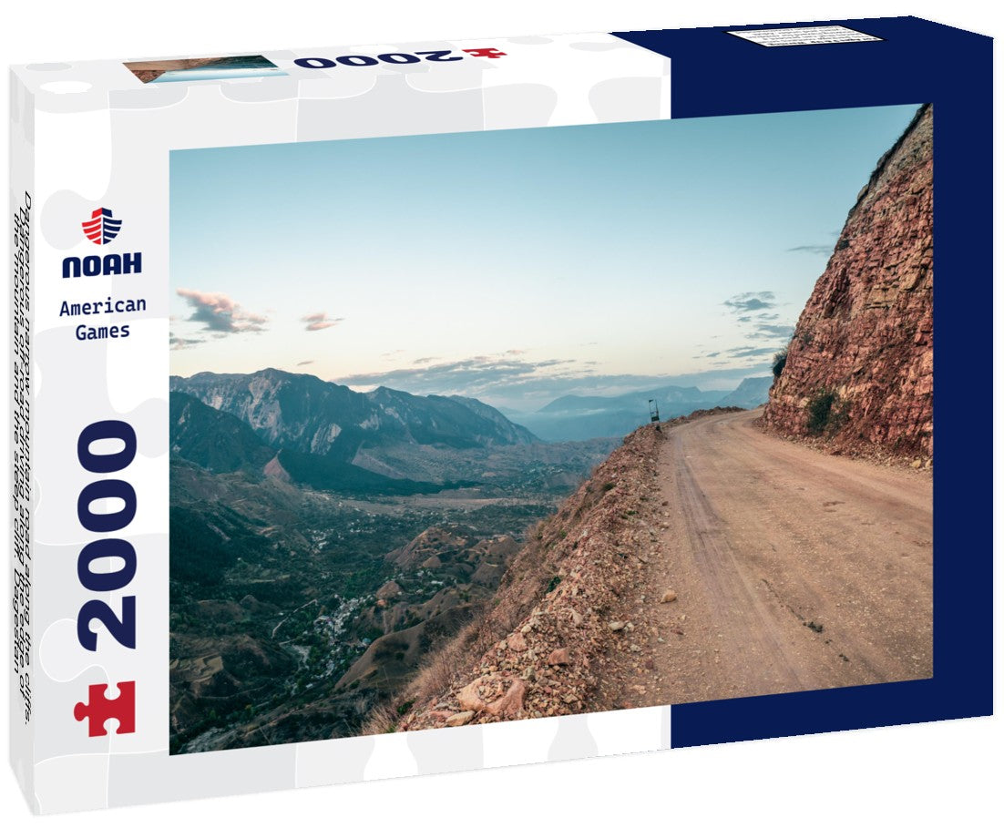 Noah Jigsaw Puzzle Dangerous narrow mountain road along the cliffs. Dangerous off-road driving along the edge of the mountain and the steep cliff. Dagestan 2000 Pieces