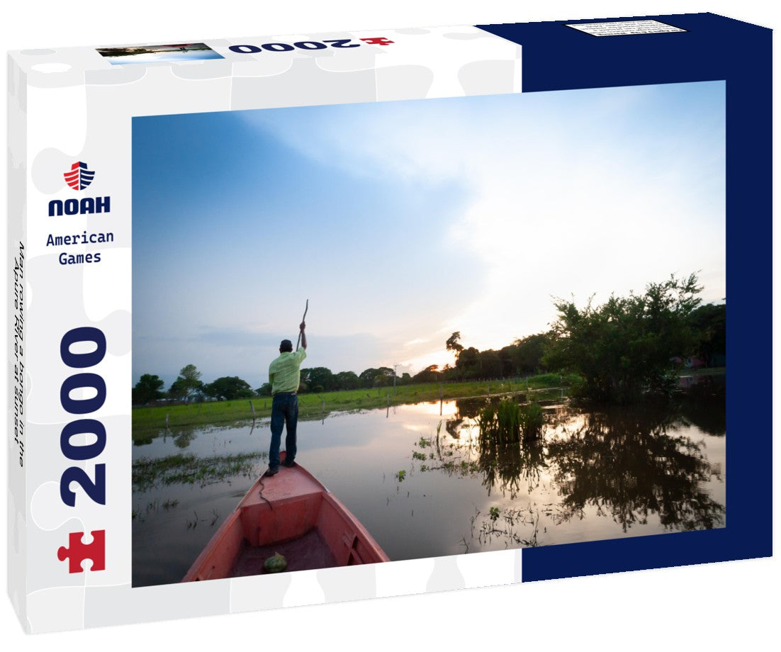 Noah Jigsaw Puzzle Man rowing a bongo in the Apure River at sunset 2000 Pieces