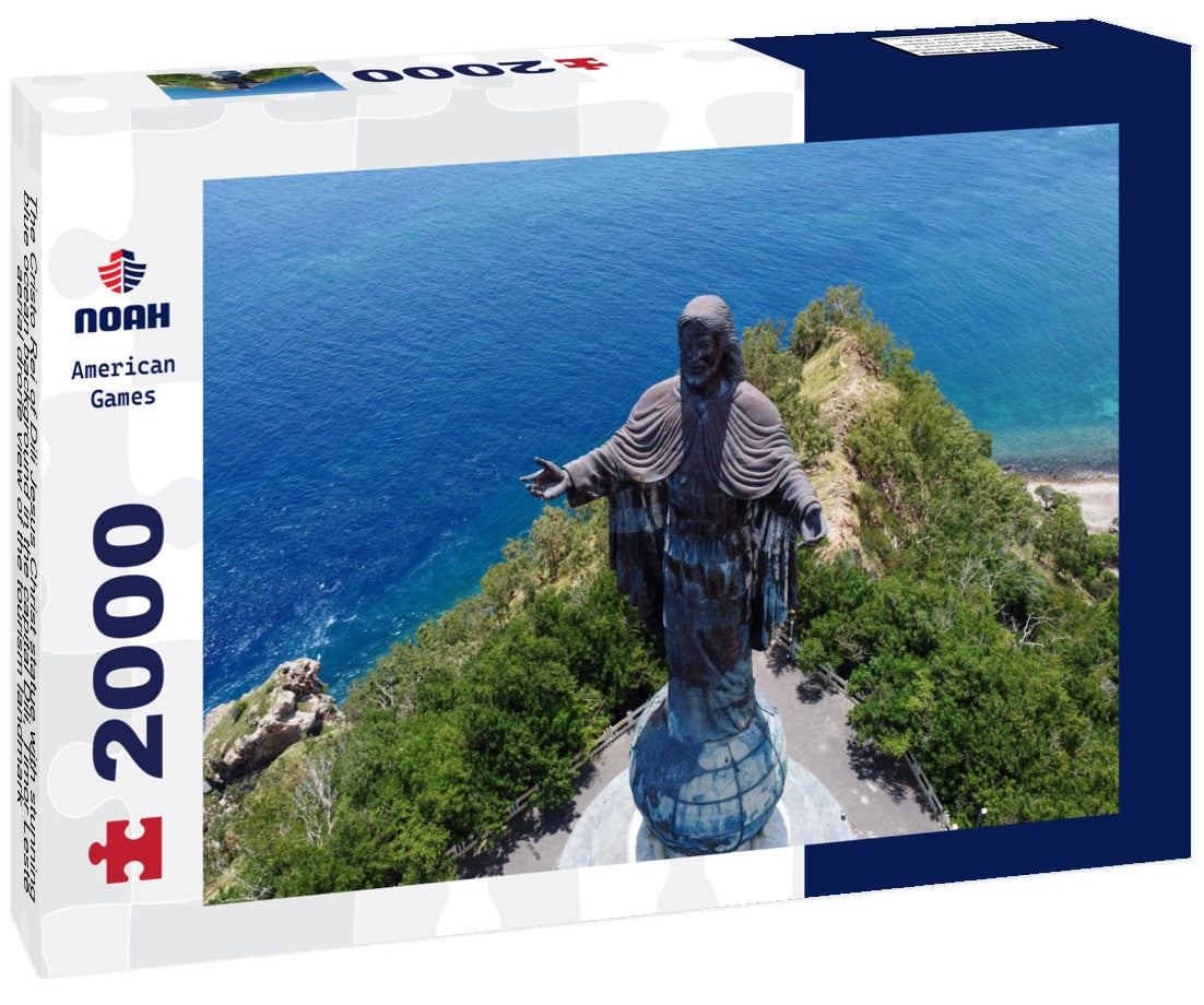 Noah Jigsaw Puzzle The Cristo Rei of Dili Jesus Christ statue with stunning blue ocean background in the capital Dili, Timor Leste, aerial drone view of the tourism landmark 2000 Pieces