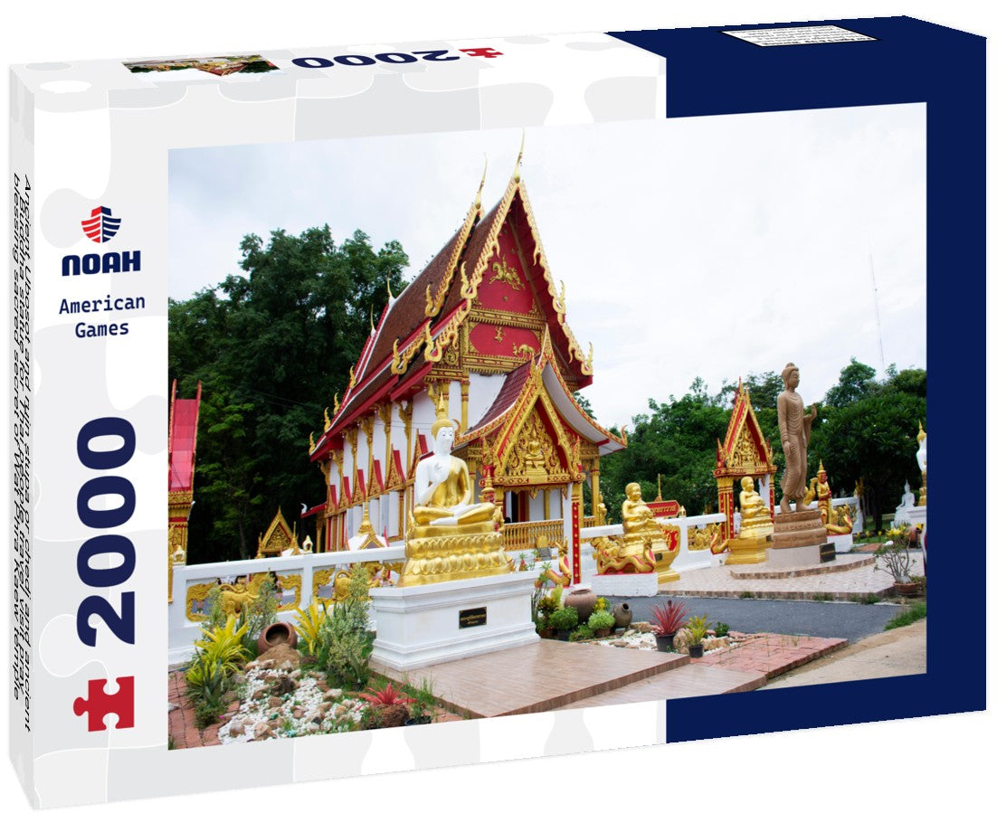 Noah Jigsaw Puzzle Ancient Ubosot and ruin stupa or chedi and ancient Buddha statue for Thai people travel visit pray blessing sacred secret of Wat Phra Kaew temple in Chainat town in Chai Nat Thailand 2000 Pieces