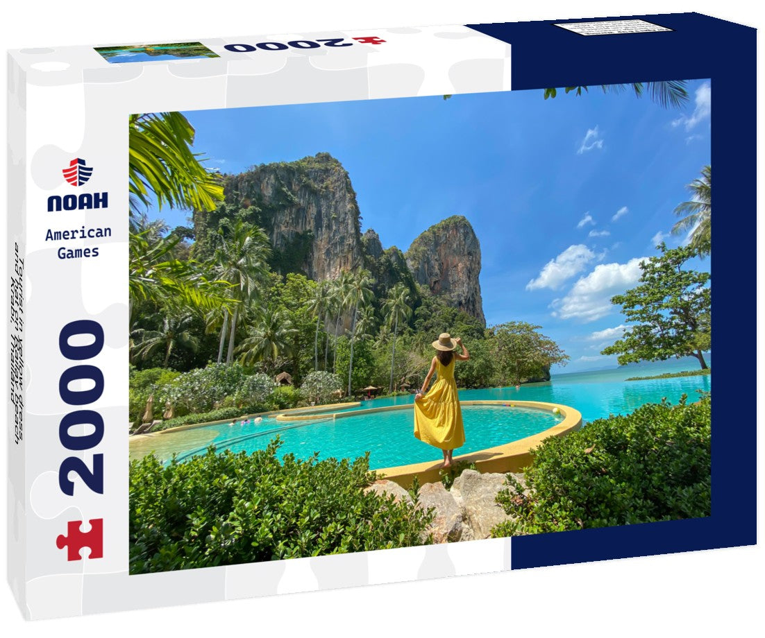 Noah Jigsaw Puzzle Tourist in yellow dress and hat on Railay beach, Krabi, Thailand 2000 Pieces