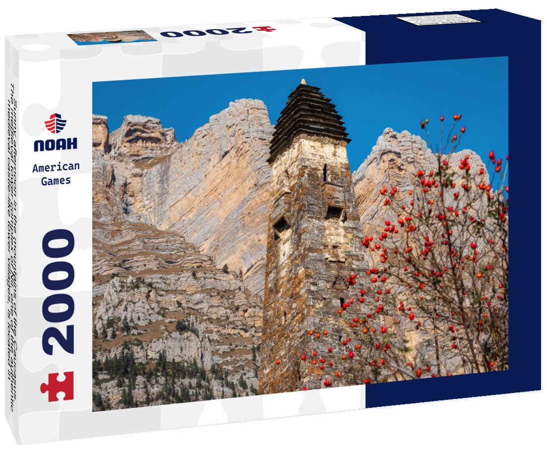 Noah Jigsaw Puzzle Sunny afternoon in the mountains of the Caucasus. The medieval tower complex of Nii, one of the authentic medieval castle-like tower villages, is located in the Jejrach district of Ingushetia, Russia 2000 Pieces