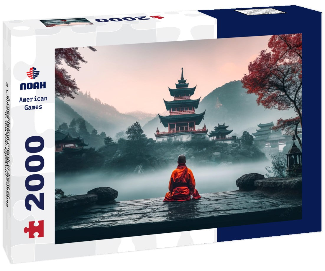 Noah Jigsaw Puzzle A meditating monk in front of a Chinese temple, foggy mountains in the background 2000 Pieces