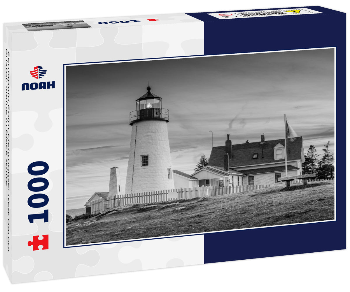 Pemaquid Point Lighthouse, New Harbor Bristol, Maine in black white