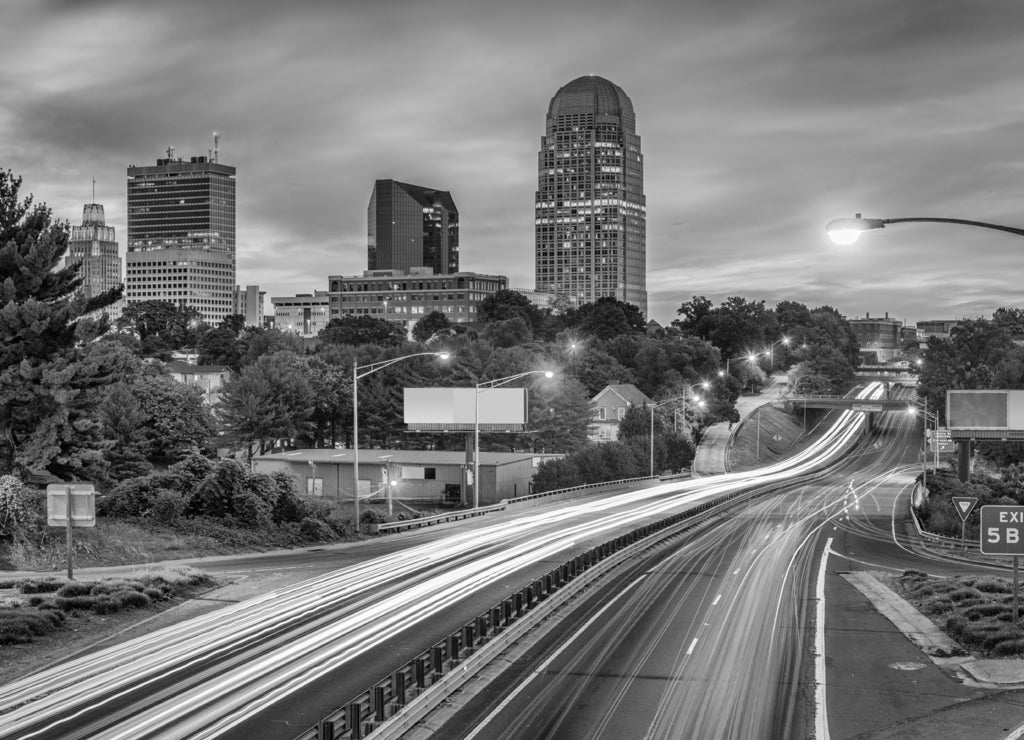 Winston-Salem, North Carolina, USA in black white