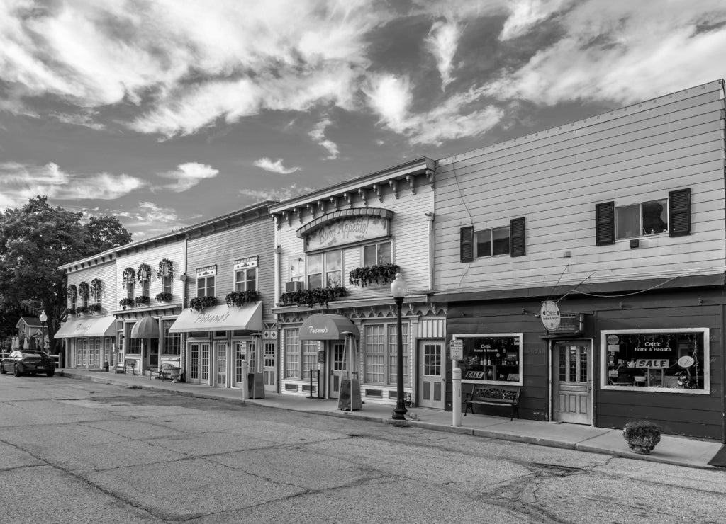 Street view in Richmond Town of Illinois in black white